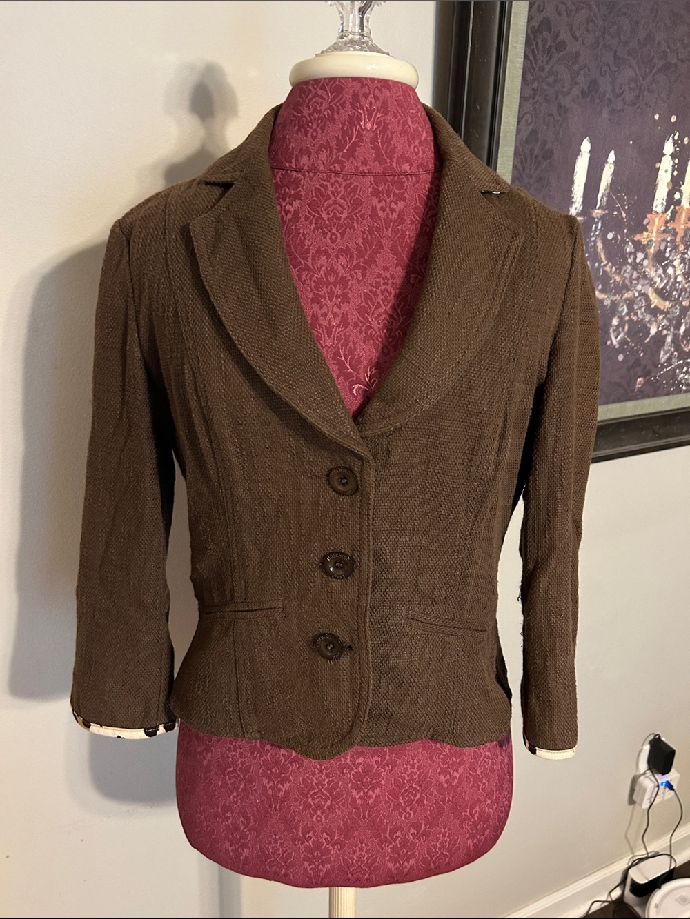 Moschino Jeans Brown Textured Three-Button Women's Blazer Sz 44 US 10